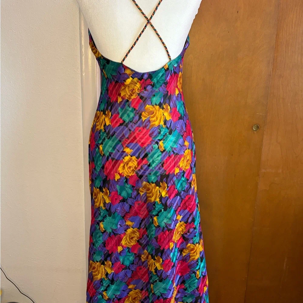 Circa 2000 Vintage Floral Slip Nightgown Strappy Back Made in USA Size S - Picture 2 of 5